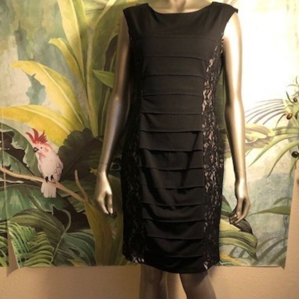 Enfocus Studio | Cocktail Dress | Black Front Pleads Sides Lace | Size 10 |